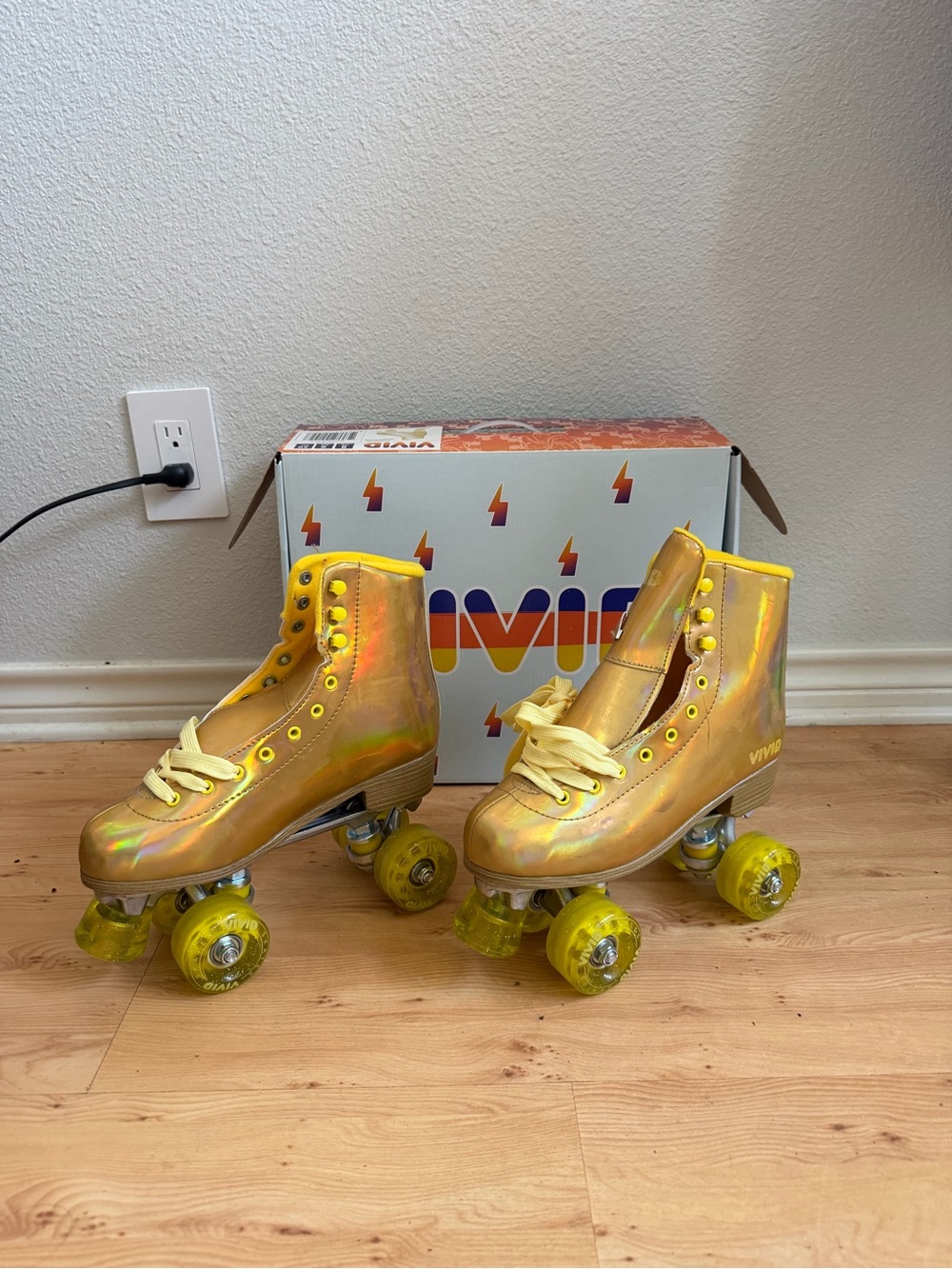 Vivid Gold Holographic Roller Skates